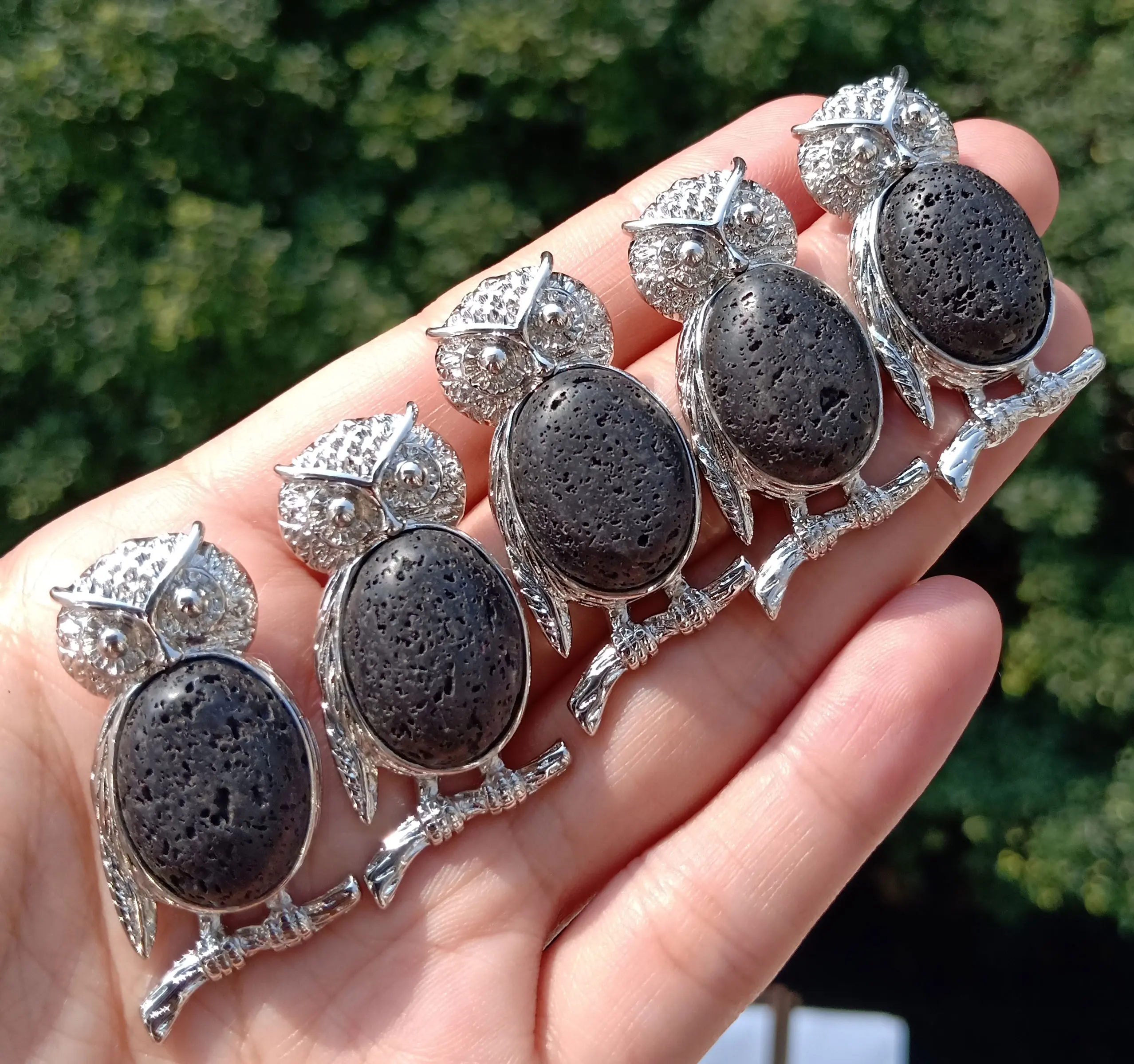 

5pcs Volcano Lava stone Owl Pendants beads Energy Reiki Chakra Wise Amulet