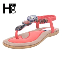 HEE GRAND Royal Women Sandals 2017 Rhinestone String Bead Casual Elegant Elastic Band Summer Shoes Woman