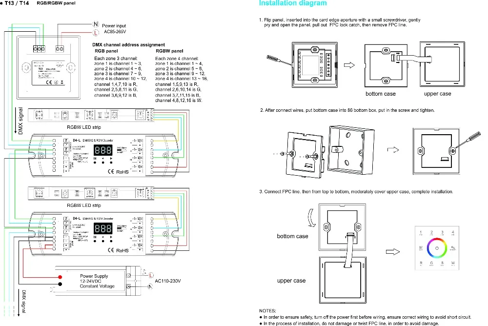 Легкая 4-Зона DMX 512 Управление настенный выключатель Сенсорная панель RGBW настенный контроллер Выход T13 DMX512 сигнала Светодиодные ленты Управление;