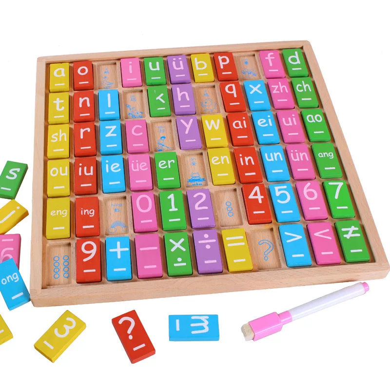 

Children Learn Arithmetic Alphabet Educational Toys 66PCS Wooden Building Block Fun Wooden Learning Board Preschool Toys For Kid