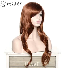Similler Women Long Curly Side Bang Hair Brown Heat-resistant Synthetic Wig Fake Hair