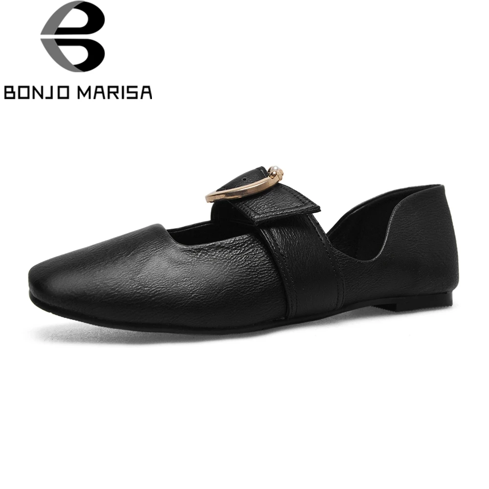 

BONJOMARISA 2018 Summer Autumn Brand Buckle Mary Janes Flats Women Large Size 32-43 Casual Low Heels Shoes Woman Elegant