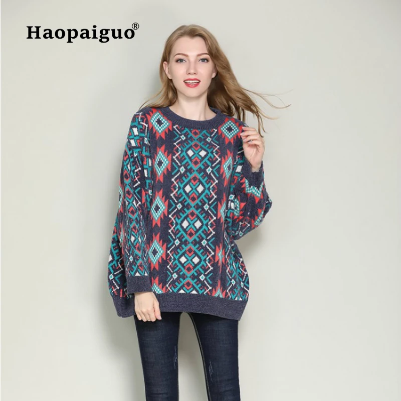 Loose Print Lurex Autumn Winter Sweater Women Long Sleeve Pullover Women Basic Sweaters Women 2018 Europe Style Knit Tops Femme