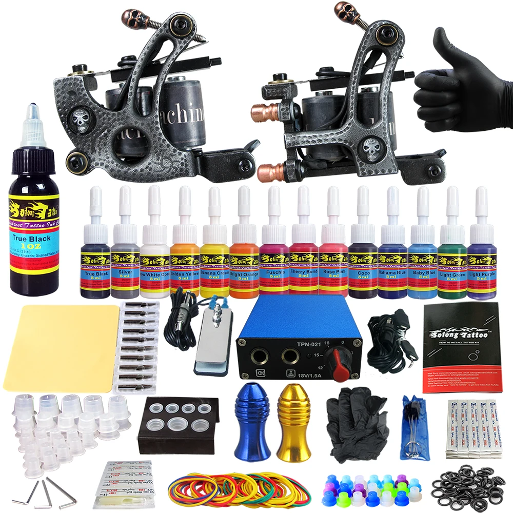 

Solong Tattoo Kits Tattoo Machine Guns Set Ink Power Supply Grip Tips TK203-27