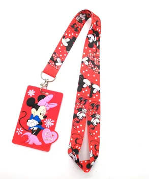 

5 Pcs Cartoon Mickey Minnie Named Card Holder Identity Badge with Lanyard Neck Strap Card Bus ID Holders With Key Chain Gift