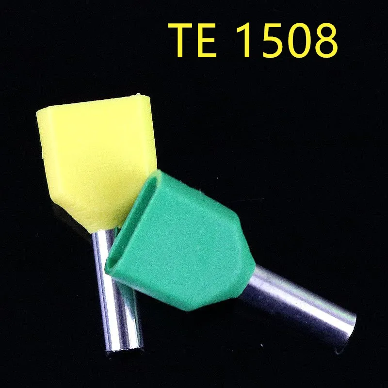 

50PCS TE1508 double tube type pre insulated terminal cold pressed terminal two line connection wiring copper nose