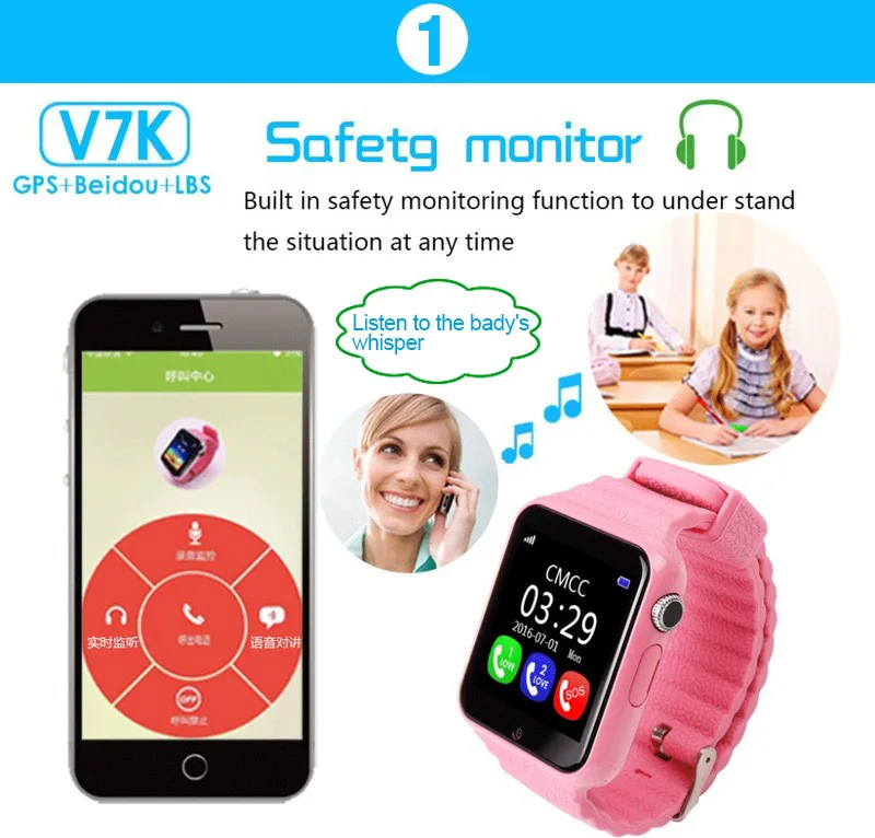 Детские умные часы V7k SOS Antil lost для малышей 2G sim карта Bluetooth трекер местоположения PK