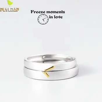 

100% 925 Sterling Silver Rings For Women Simple Golden Hour And Minute Couple Open Ring Men Femme Jewelry Love's Gift