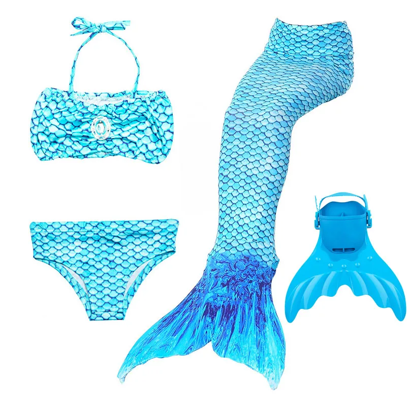 Купальные костюмы с хвостом русалки из 4 предметов для девочек, маскарадный костюм, набор бикини Русалка, детская одежда для купания с хвостом русалки, пляжная одежда для плавания