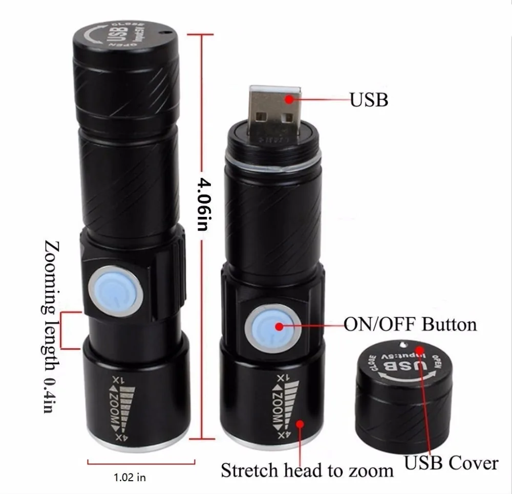 USB удобный мощный светодиодный светильник-вспышка перезаряжаемый фонарь usb флэш-светильник карманный светодиодный фонарь для охоты черный