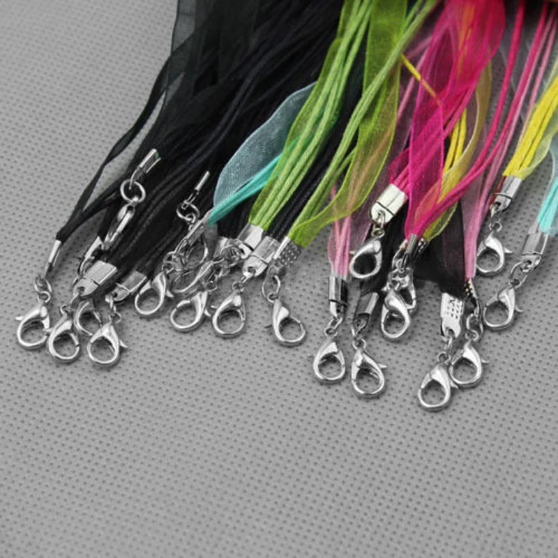 10pcs Multi-color Organza Silk Ribbon Waxen Cord Lobster Clasp Necklaces