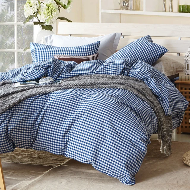 Small Blue Plaid Duvet Cover Sets For Single Or Double Bed 100 Small Blue Plaid Duvet Cover Sets For Single Or Double Bed 100 Cotton Bedcover