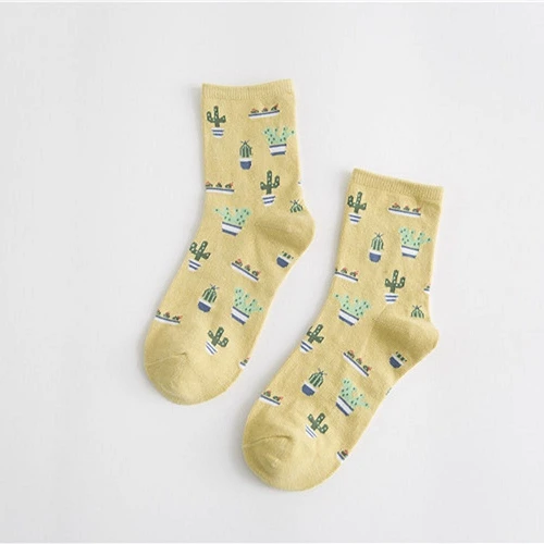 1 пара; сезон весна-лето; удобные милые хлопковые носки с рисунком кактуса для женщин и девочек; повседневные теплые мягкие забавные носки - Цвет: Цвет: желтый