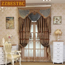 Brown luxury villa velvet embroidered Curtains for Living Room high quality Classic custom Curtain for Bedroom upscale hotel