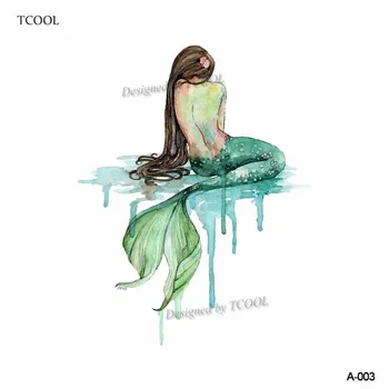 

HXMAN Watercolor Mermaid Temporary Tattoos Waterproof Women Fake Hand Tattoos Children Body Art Original Design 9.8X6cm A-003