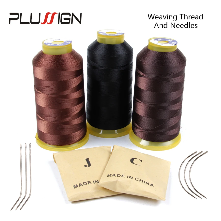 Plussign Hair Extension Thread And Needles Set 1 Roll 2000 Meters Brown Black Weaving Thread