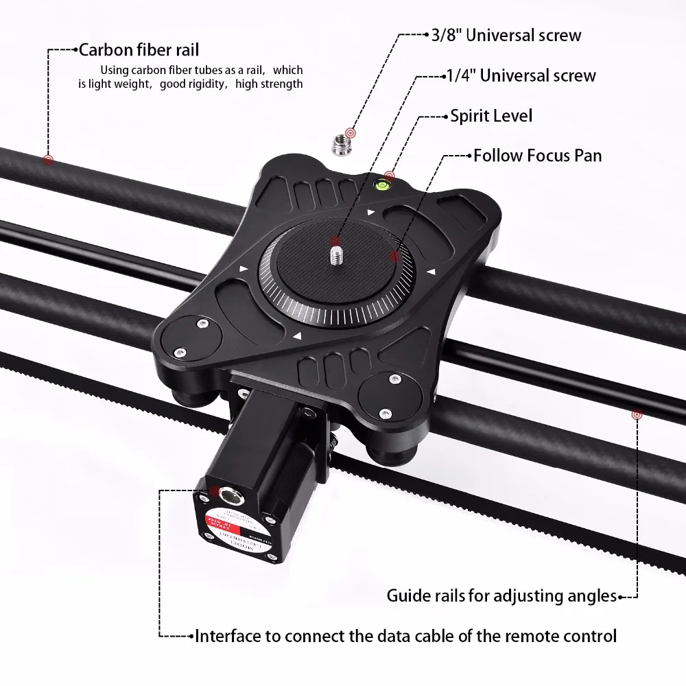 fosoto Stepper Motor Motorized Timelapse Video Slider Follow Focus Rail Carbon Slide for Electric Control DSLR Camera Shooting