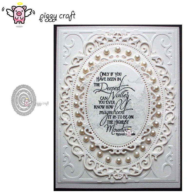 

Piggy Craft metal cutting dies cut die mold Oval lace flower frame Scrapbook paper craft knife mould blade punch stencils dies