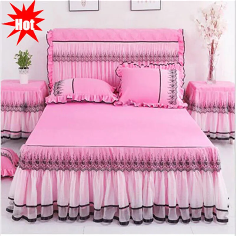 

Popular style 1/3pcs non-slip lace bedskirt princess bedspread fashion lace mattress protect cover quality lace edging bed cover