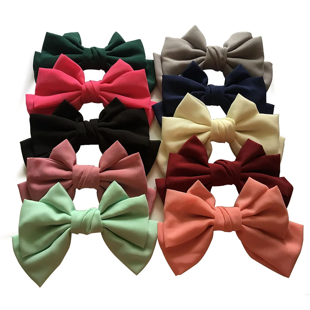 Large 7inch Soft Silky Chiffon Women Bows French Barrette Girl's