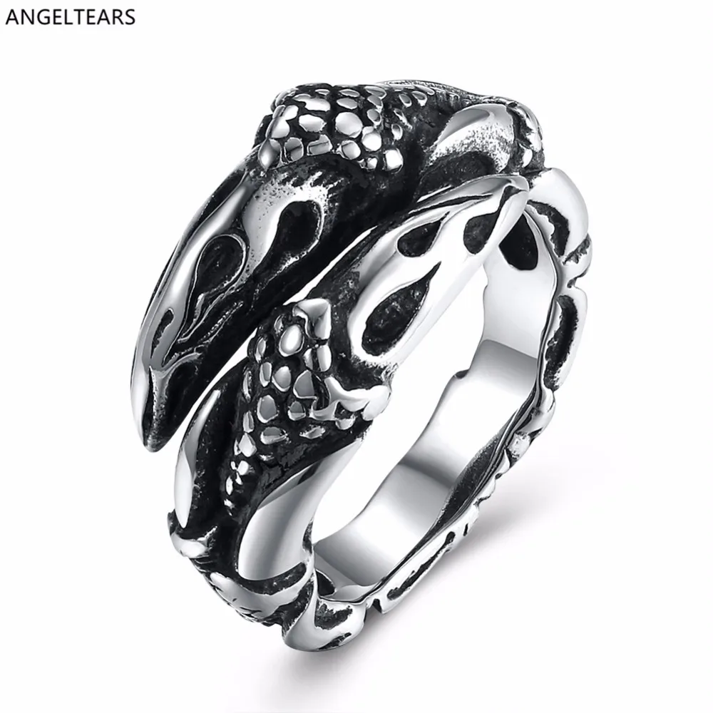 

Men Vintage Punk Jewelry 316L Stainless Steel Eagle Claw Shape Finger Ring Christmas Gift Size 8-12 # drop shipping anel