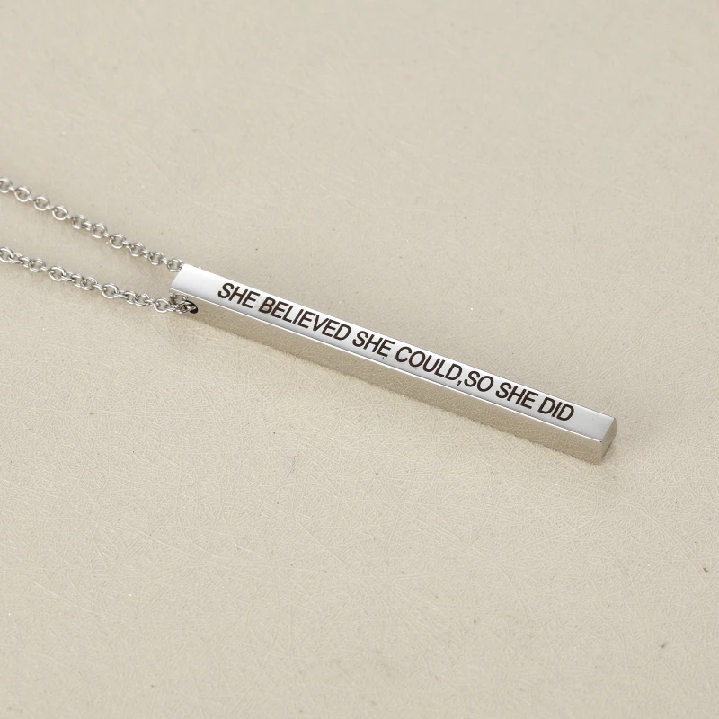 

MYLONGINGCHARM Woman Necklace-Quote Bar Jewelry-She Believed she could so she did-Steel Vertical Bar Necklace G2258 Sister Gifts
