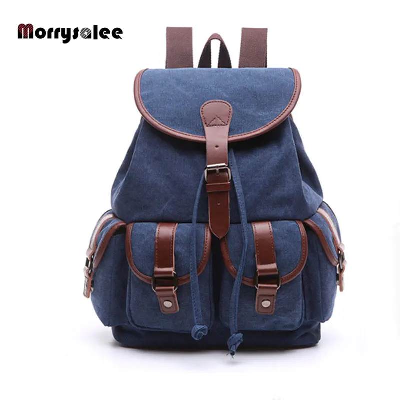 

2018 new canvas bag with a solid color men backpack backpack cotton backpack