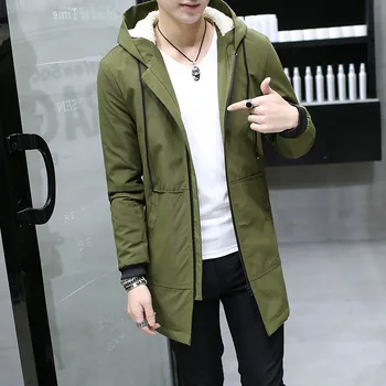 2018 Winter Jacket men hooded Slim Korean Parka Hombre long Jacket coat cashmere mens windbreaker Parkas cotton youth clothing