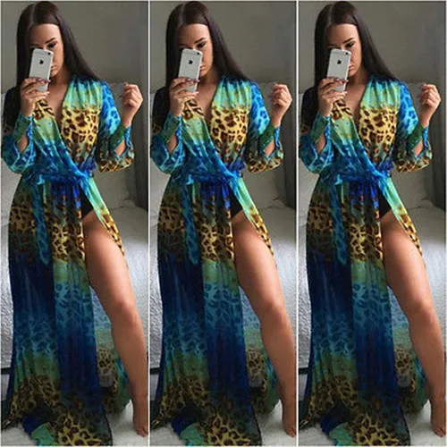 2017 womens celeb sexy boho dài maxi đảng báo in dress ladies bãi biển mùa hè mặt trời dress màu xanh lá cây