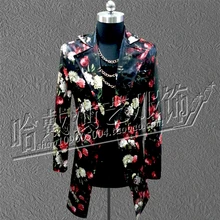 Bigbang пальто для сцены для мужчин певцы цветочный принт длинный дизайн кожаный костюм куртка ночной клуб бар шоу костюмы Одежда