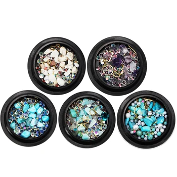 

5Pcs Natural Cracked Turquoise Acrylic Ring 3d Charm Nail Art Decoration Rhinestones DIY Salon Nail Decals Tools Colored Stone