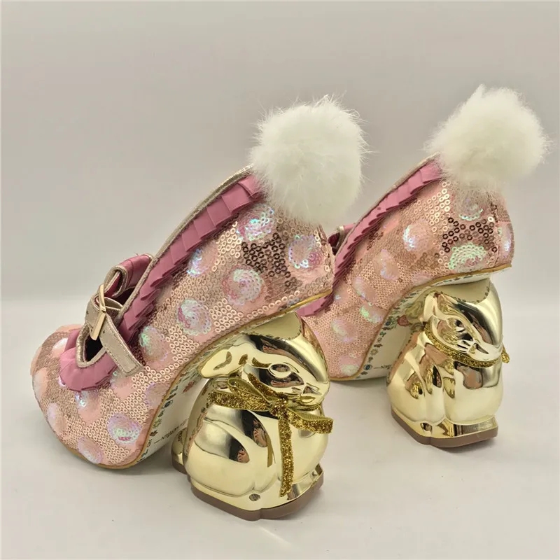 Jady/женские туфли-лодочки с милым кроличьим каблуком и блестками; пикантные туфли mary jane на высоком каблуке и платформе; женская обувь; коллекция года; обувь на День святого Валентина