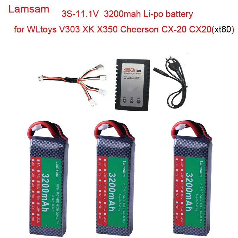 

Lamsam 11.1V 3200mah 3S Battery for WLtoys V303 XK X350 Cheerson CX-20 CX20 RC Quadcopter drone Spare Parts