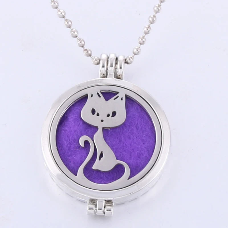 

Silver Jewelry cat Aromatherapy Essential Oils Stainless Steel pendant Perfume Diffuser Necklace Locket 0335