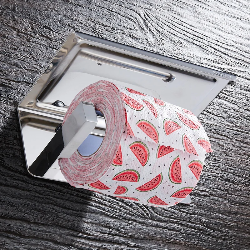Paper Towel Holder Stainless Steel Toilet Paper Holder with Shelf Phone Storage Wall Mount Creative Bathroom Roll