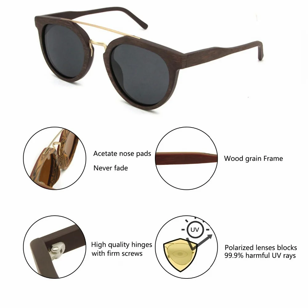 Брендовые дизайнерские поддельные ацетатные деревянные солнцезащитные очки поляризованные мужские и женские круглые солнцезащитные очки для мужчин Uv400 очки для вождения овальные оттенки