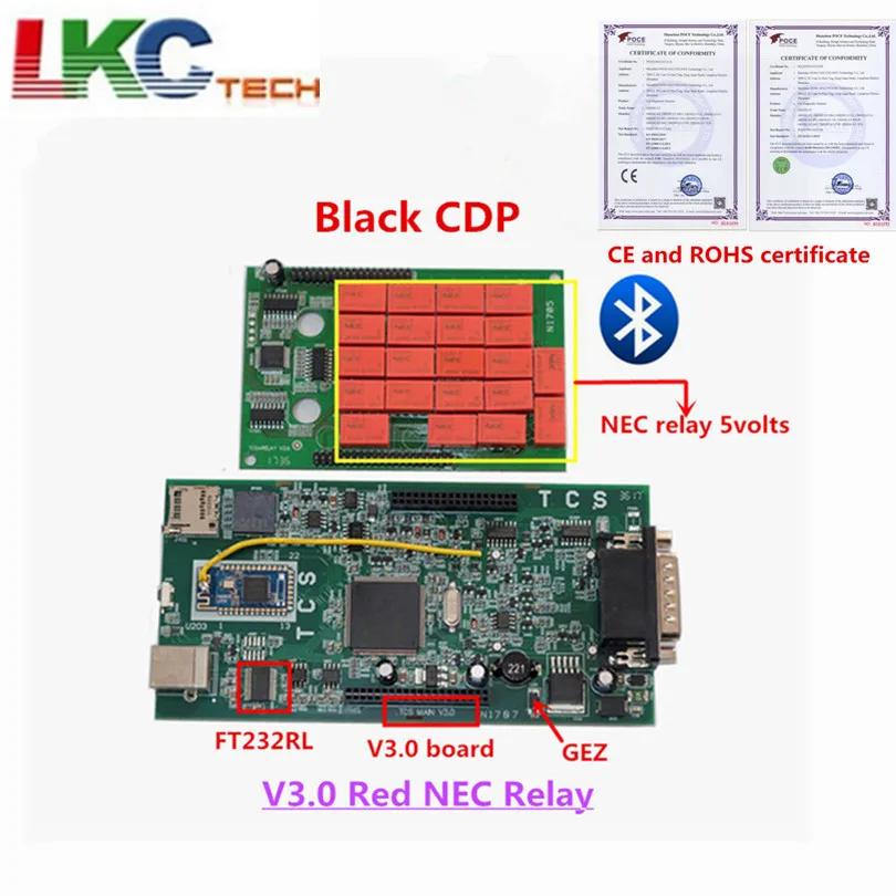 

With Red NEC Relay Black CDP V3.0 Board Newest version 2016.00 TCS Scanner TCS CDP Pro Plus Diagnostic Tool