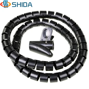 

40mm Dia 3M 3 Color Cable Sleeve Spiral Wrapping PE Line Pipe Electrical Wire Cable Organizer Wrap w Wire Guide Clip