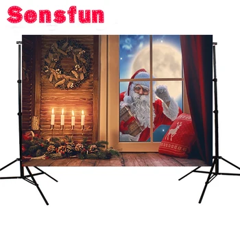

220x150cm Winter Christmas Window Santa Claus Baby Party Background Customized Photographic Backdrops For Photo Studio