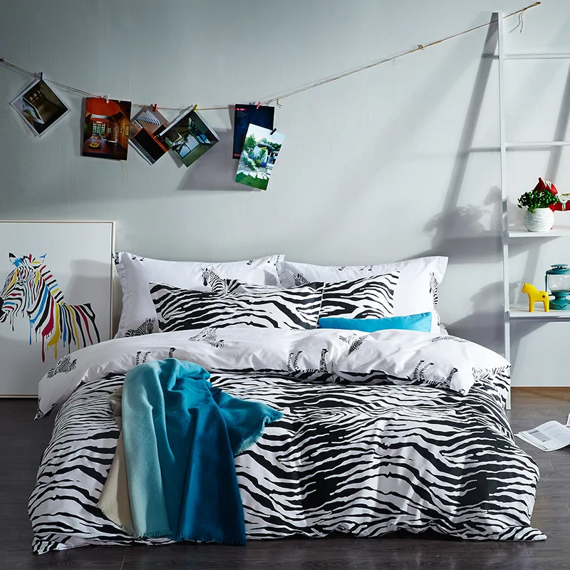 

Cotton printing Bedding fashion Simple Zebra stripe Black and white series sheet pillowcase full and king size quilt cover sets