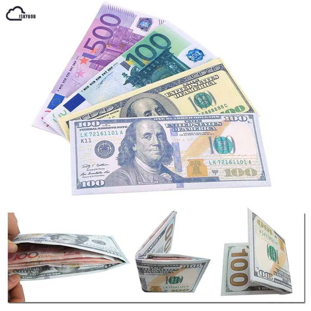 New Chic Unisex Mens Women Currency Notes Pattern Pound Dollar Euro Purse Wallets Hot Fashion 2018