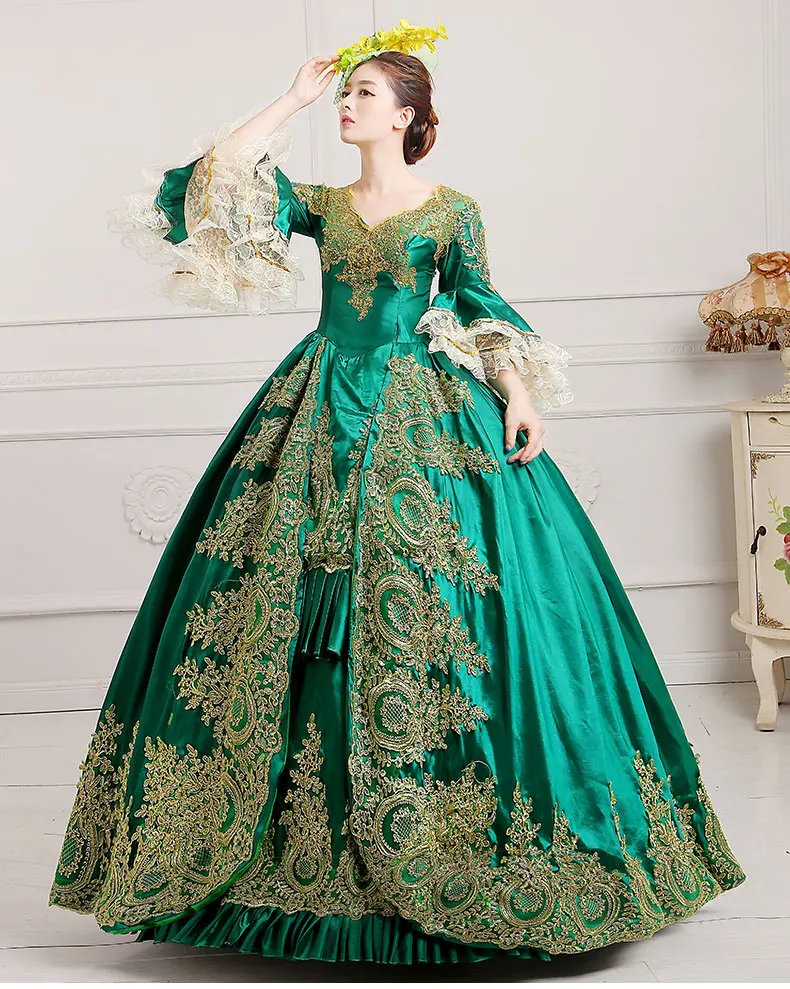blue and champagne vintage baroque embroidery ball gown dress