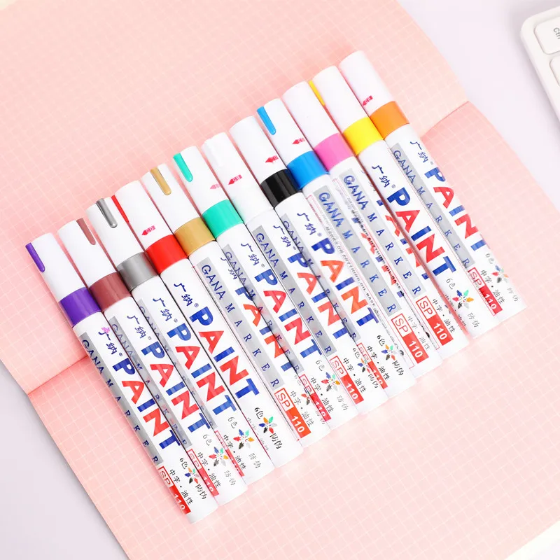Colorido à Prova Água à Base de Óleo Marcadores para Faça Vibrante Dwaterproof Tinta Você Mesmo Scrapbooking Álbum Carro Graffiti Desenho Papelaria Decoração Canetas 12 28 à base de óleo tinta marcadores para