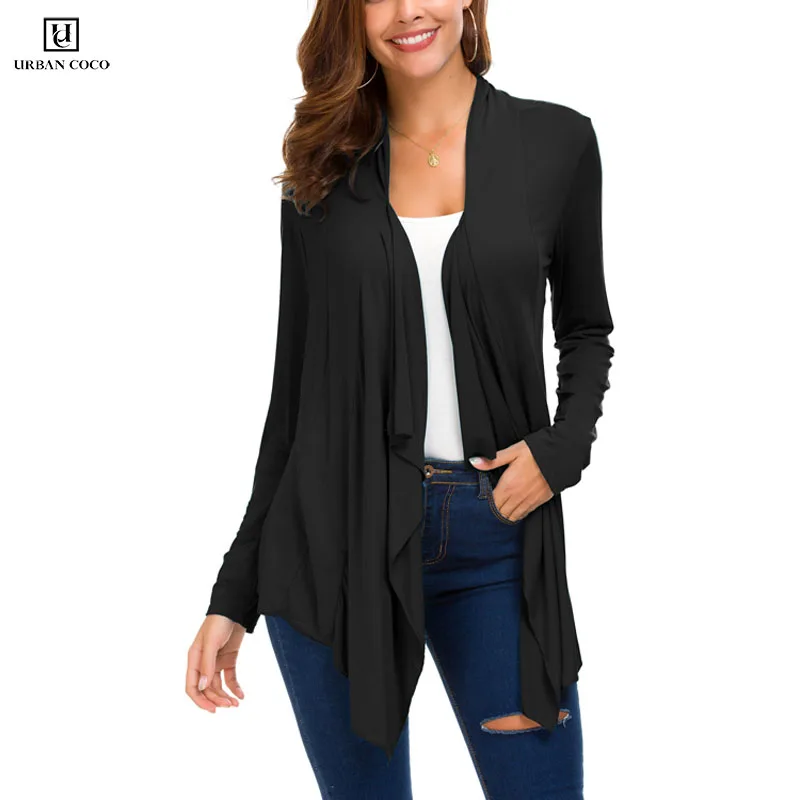 Urban Coco Women's Drape Front Open Cardigan Long Sleeve Irregular Hem -  Cardigan - AliExpress