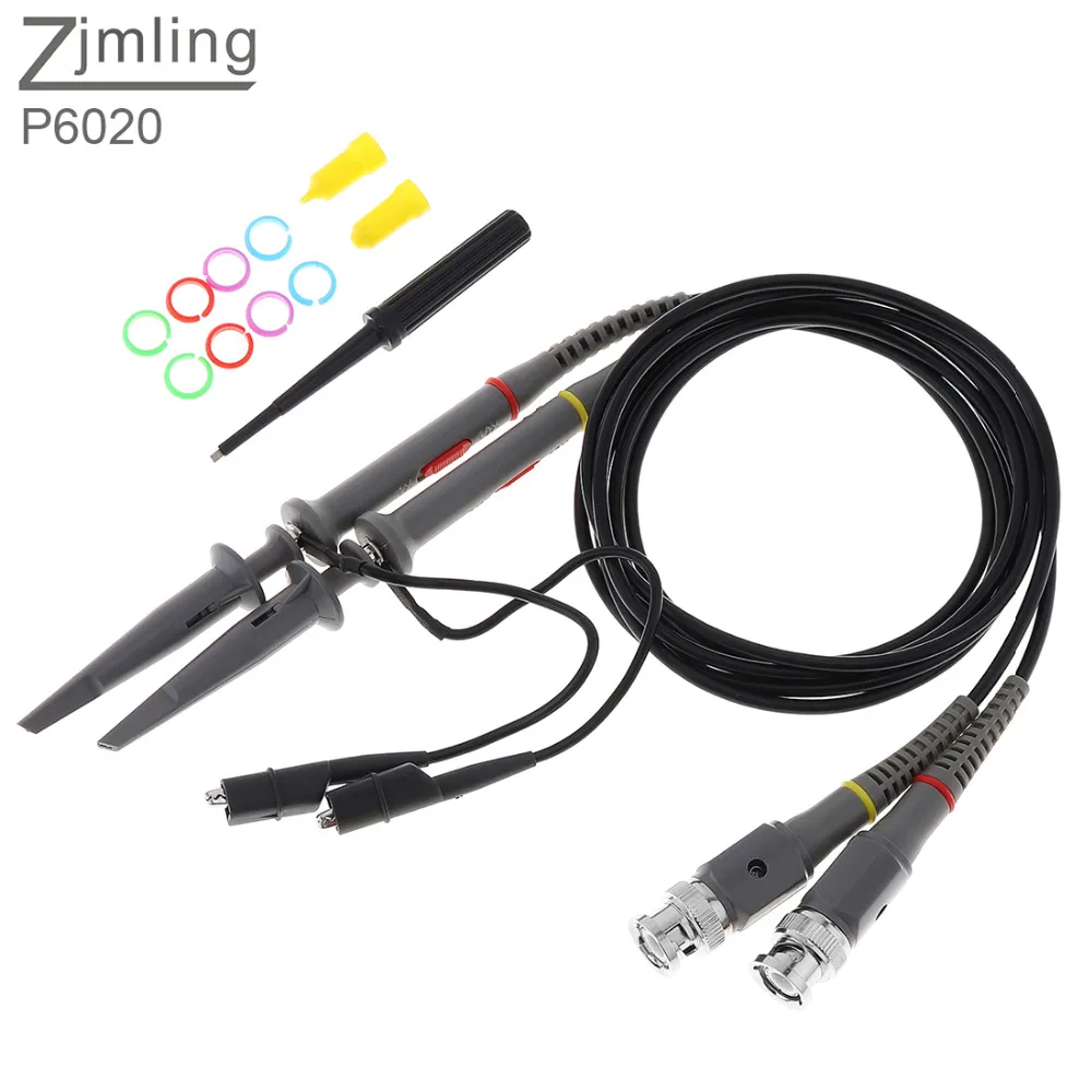 

2pcs 20MHz / 200-600V Scope Test Probe Cable 1X/10X Switchable P6020 Oscilloscope Probe Kit for Electronic Measuring Instrument