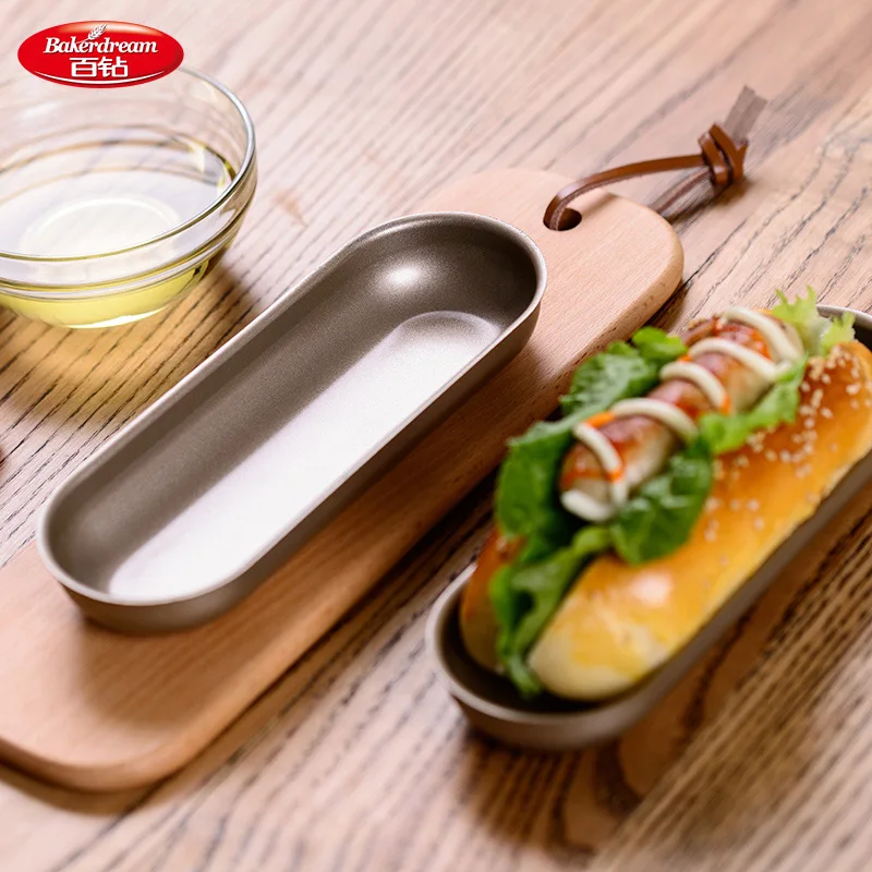 Bakerdream 7.5 inch Carbon Steel Hot Dog Bun Mold Non-Stick Hotdog Pan Bread Mold Non Stick Bakeware