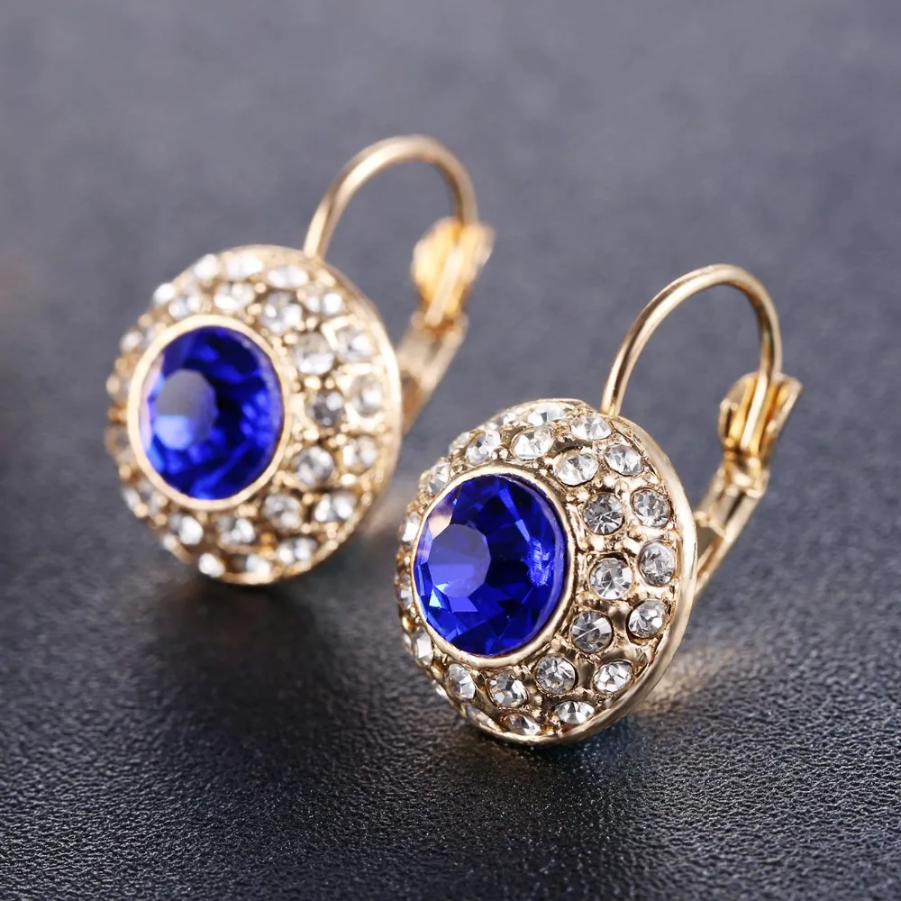 Женские круглые серьги подвески с искусственным голубым кристаллом|dangling earrings for