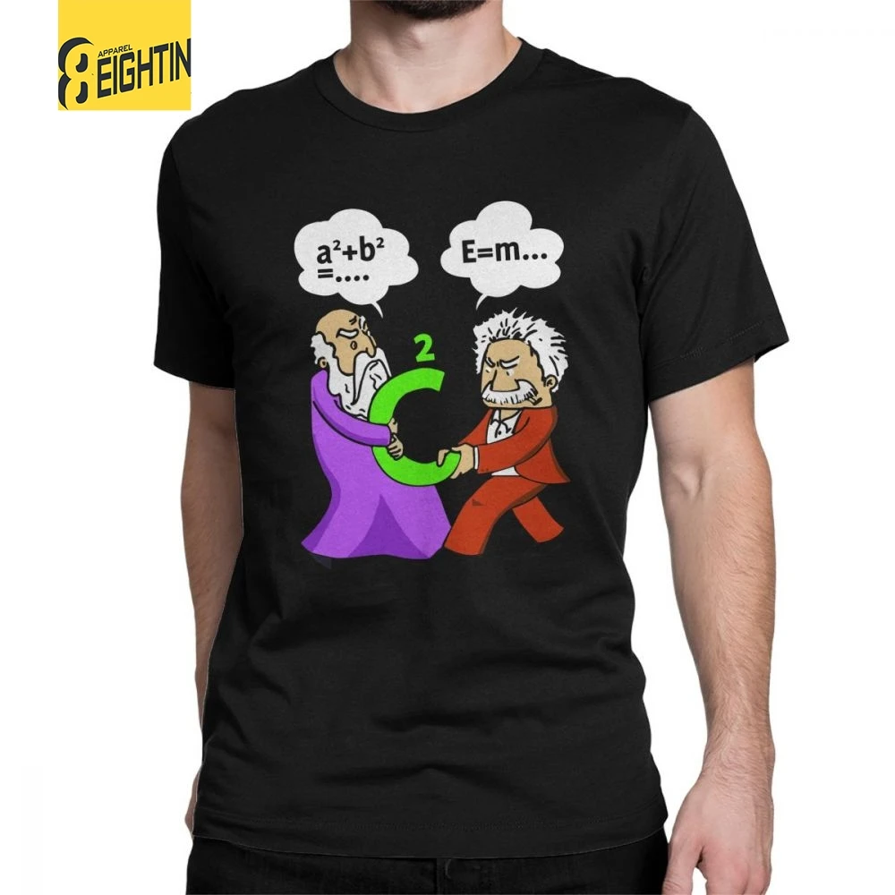 

Science T-Shirt Laboratory Pythagoras Fights Einstein T-shirt Vintage T Shirt Man's Short New Arrival Tee Shirt Pure Cotton