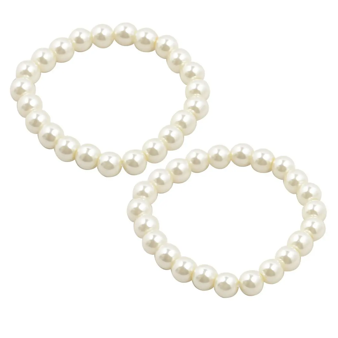 2 Pcs White Faux Pearls Beaded Elastic Bracelet Wrist Ornament for