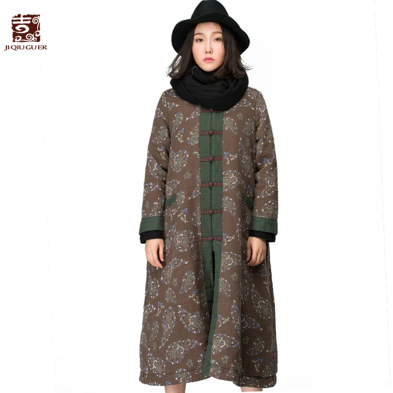 Jiqiuguer Design Cotton padded Thicken Jacket Chinese Style Coats High